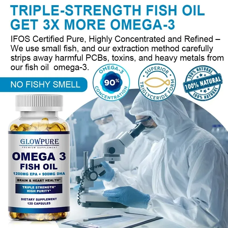 Óleo de peixe OMEGA-3 para função cognitiva do cérebro e memória Anti-Inflamação Antioxidante Saúde das Articulações - Rico em DHA e EPA