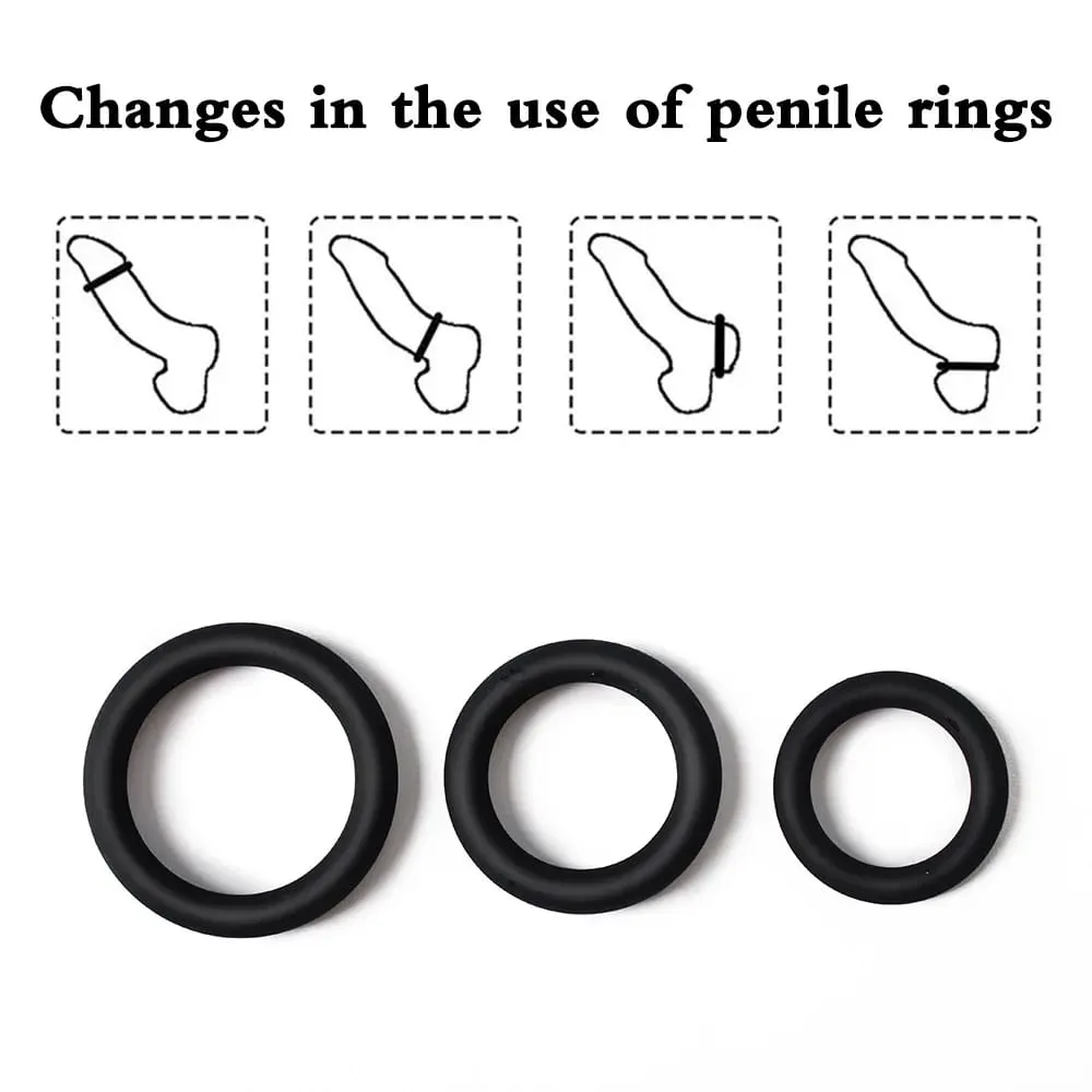 Conjunto de anéis penianos de silicone, 3 peças, retardar a ejaculação, anel peniano que brilha no escuro, intensificador de resistência masculina, bloqueio de esperma, brinquedos sexuais para homens, casais