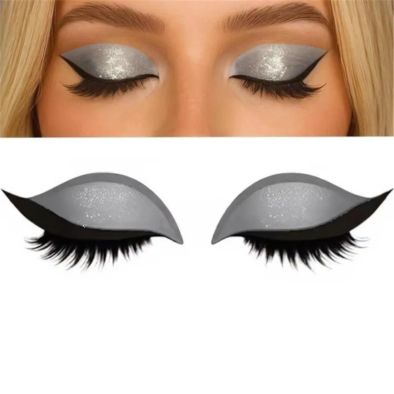 Reutilizável 1 par preguiçoso sombra de olho cílios remendo 2-em-1 adesivo de maquiagem dos olhos com cílios postiços & sombra à prova dwaterproof água ferramentas cosméticas