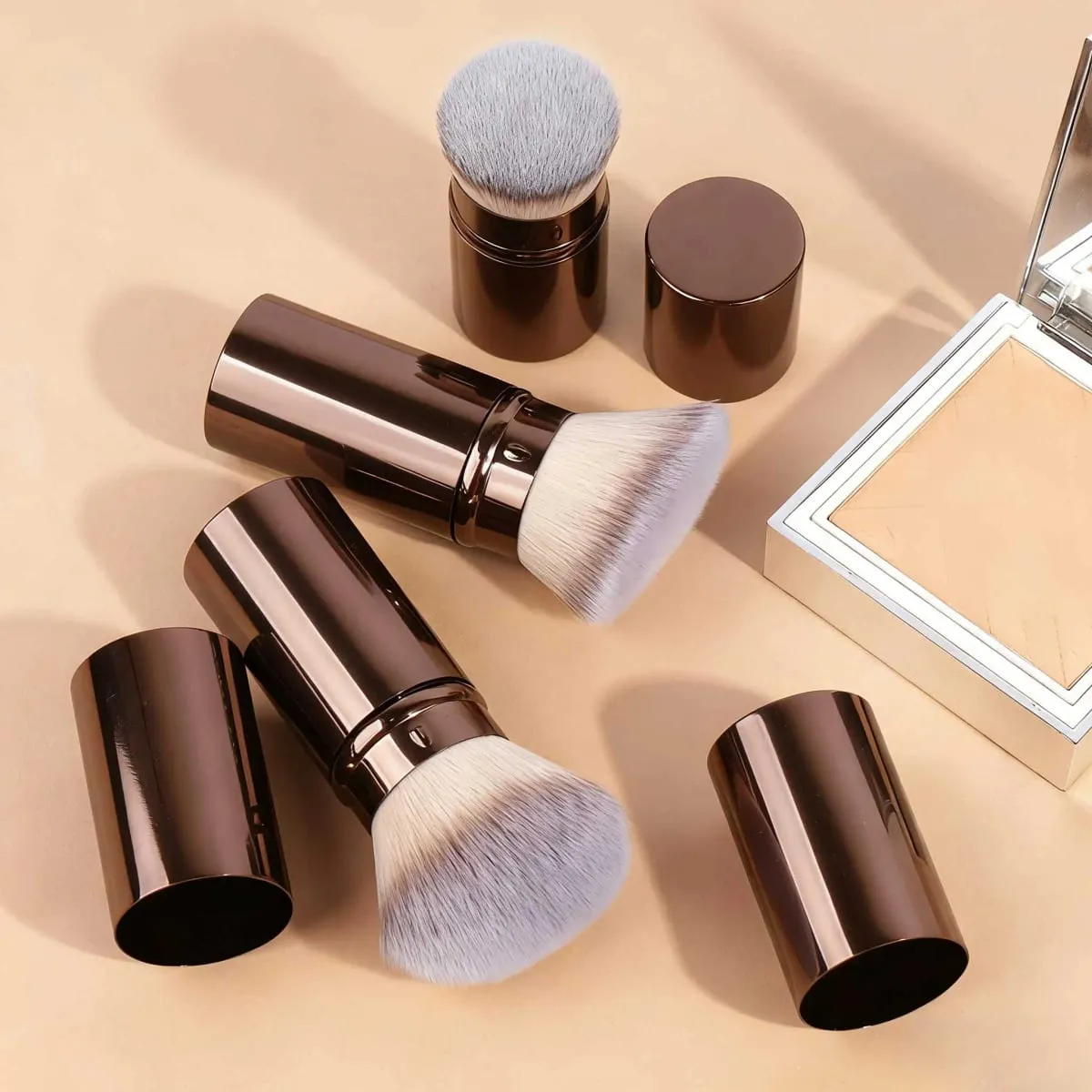 3 pçs pincéis de maquiagem profissional extensível rosto blush pó fundação escovas sintéticas macias para cosméticos líquidos