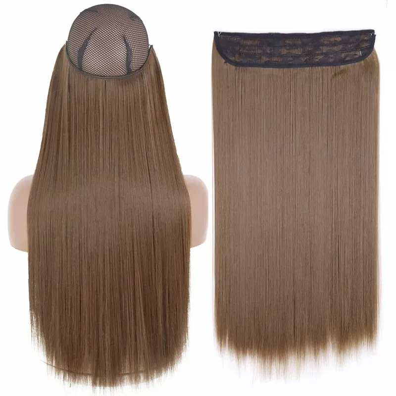 Sintético sem clipe de onda extensões de cabelo escondido segredo falso peça de cabelo uma peça linha de peixe falso pedaço de cabelo — image 19