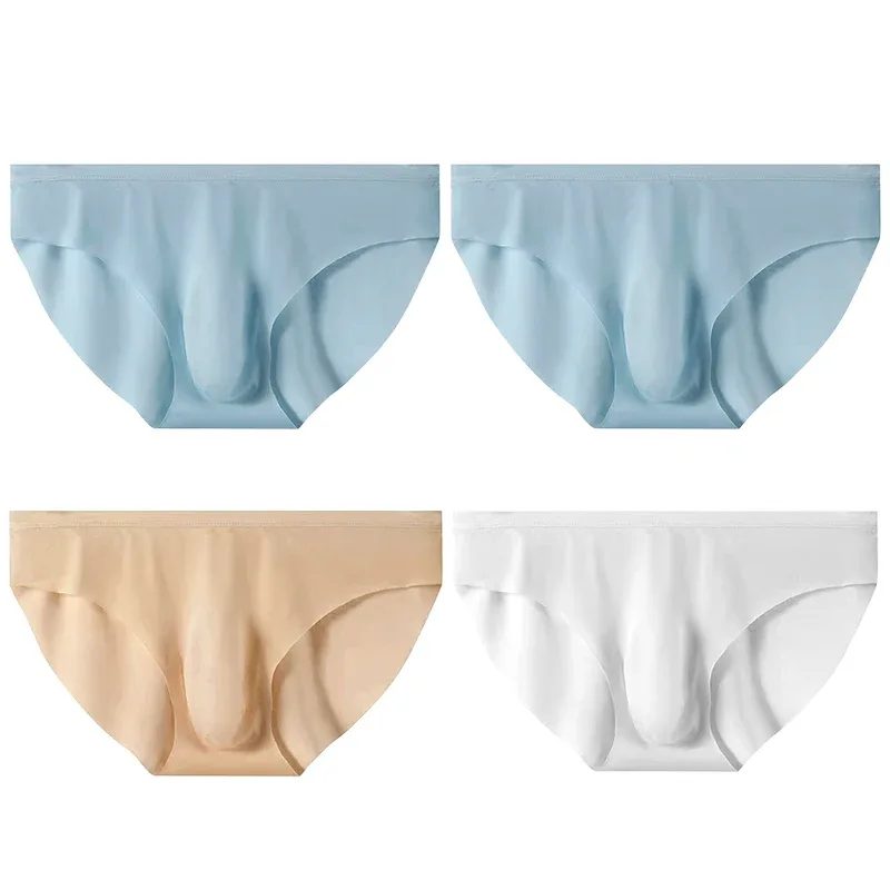 4pcs Men's Ice Silk Briefs Summer Transparent Seamless Sexy Quick-drying Trendy Breathable Underwear Ultra-thin Panties