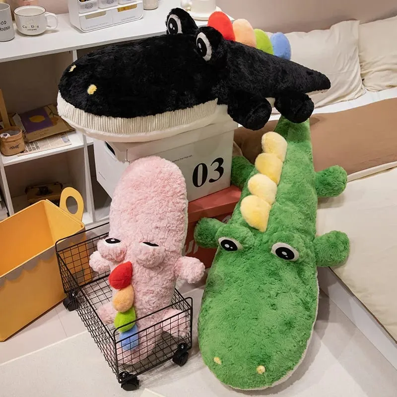 55/75cm bonito deitado crocodilo pelúcia travesseiro postura propensa jacaré almofada de pelúcia sofá cama nap brinquedo de pelúcia decoração para casa presente