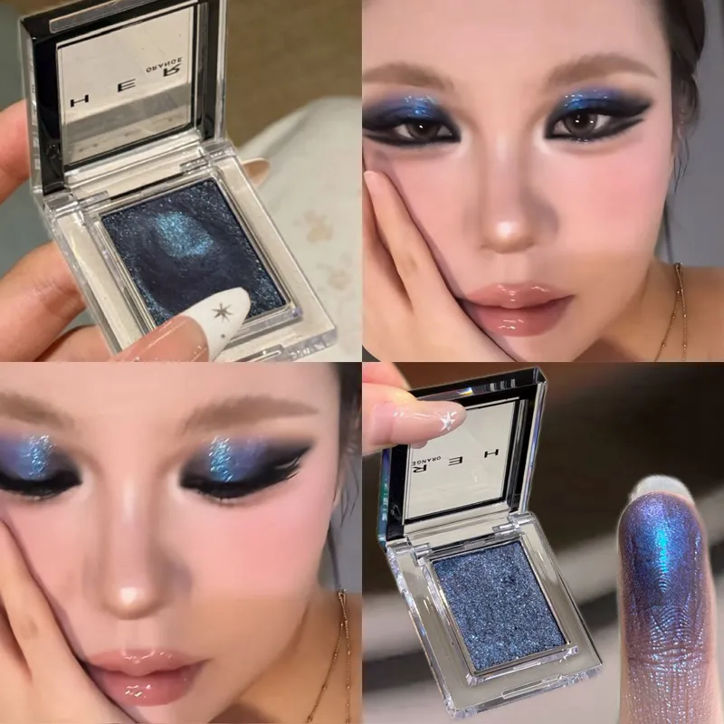 Monocromático azul metálico sombra diamante brilho verde sombra de olho paleta iluminador espumante perolado roxo olhos maquiagem