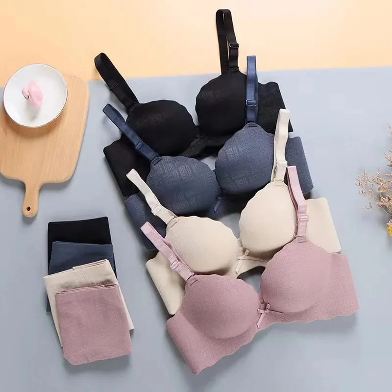 Small Breasts Show Big Underwear Deep V Push-ups No Steel Ring Flat Chest Special Bra Thickened Push-up Bra Set