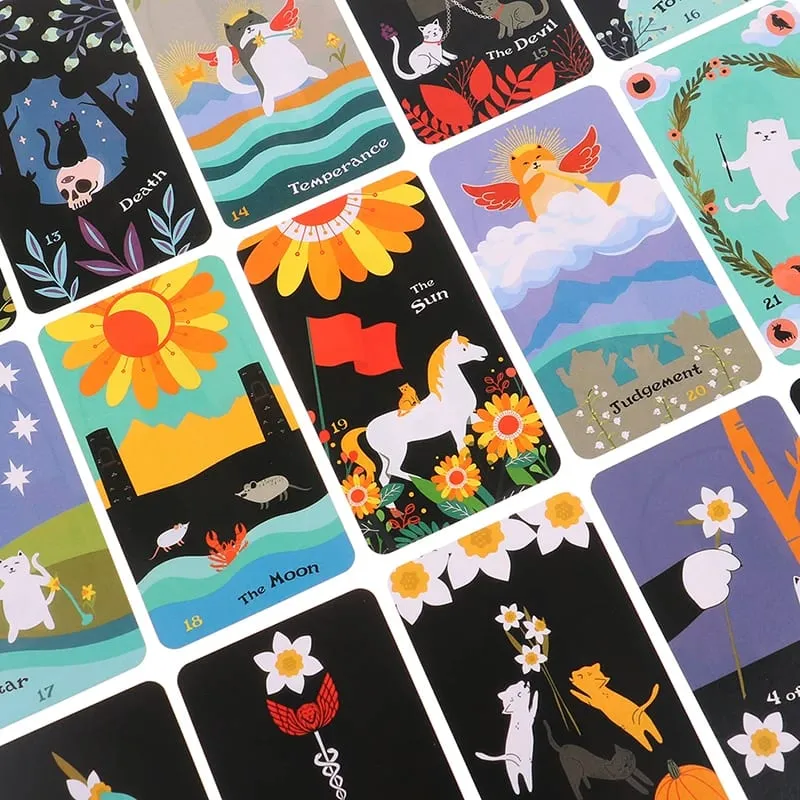 Blooming Cat Tarot Card Misterioso Adivinhação Oracle Card Board Game Inglês Jogando Cartas