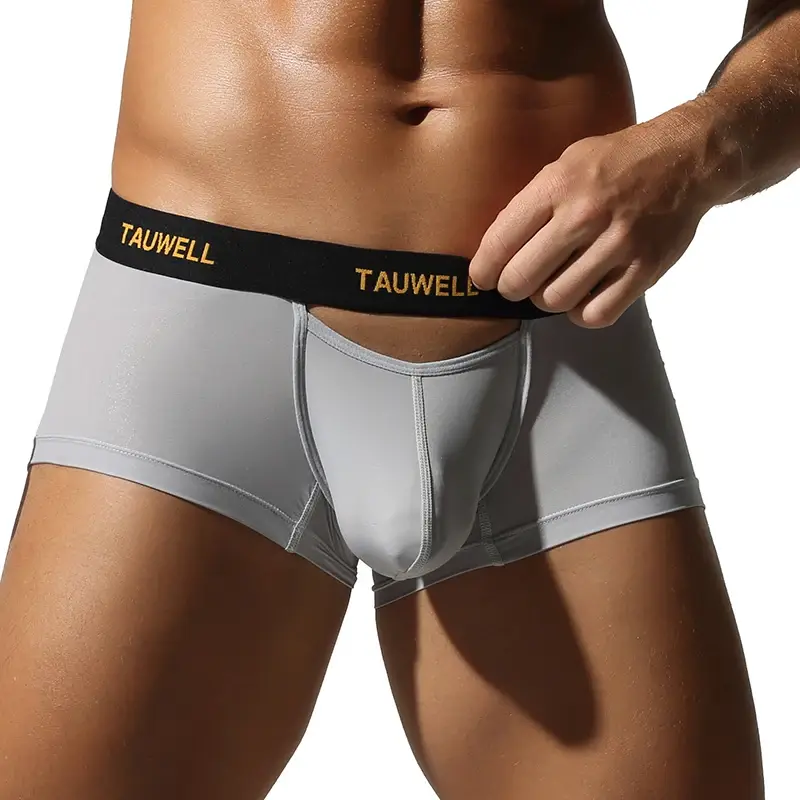 Roupa interior masculina confortável legal fina sexy semi-transparente calças de ângulo plano com cuecas em forma de u