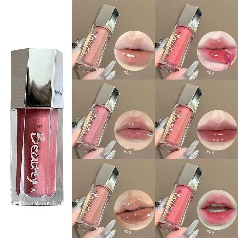 Gelo transparente marrom brilho labial hidratante batom líquido brilhante nude água luz espelho de vidro maquiagem de longa duração