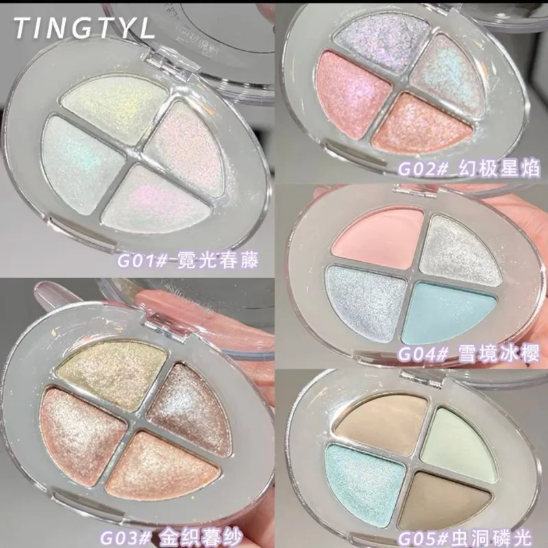 Paleta de sombra de quatro cores glitter perolado flash camaleão shimmer highgloss portátil sombra de olho maquiagem