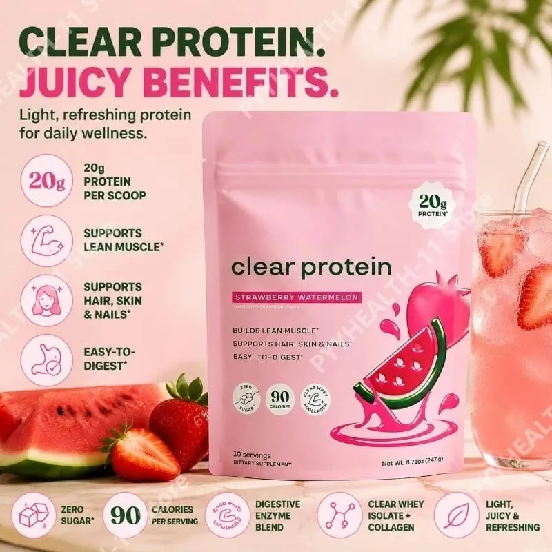 Proteína em pó transparente com 20g de proteína por porção, mistura de enzimas digestivas e peptídeos de colágeno bovino - 10 porções