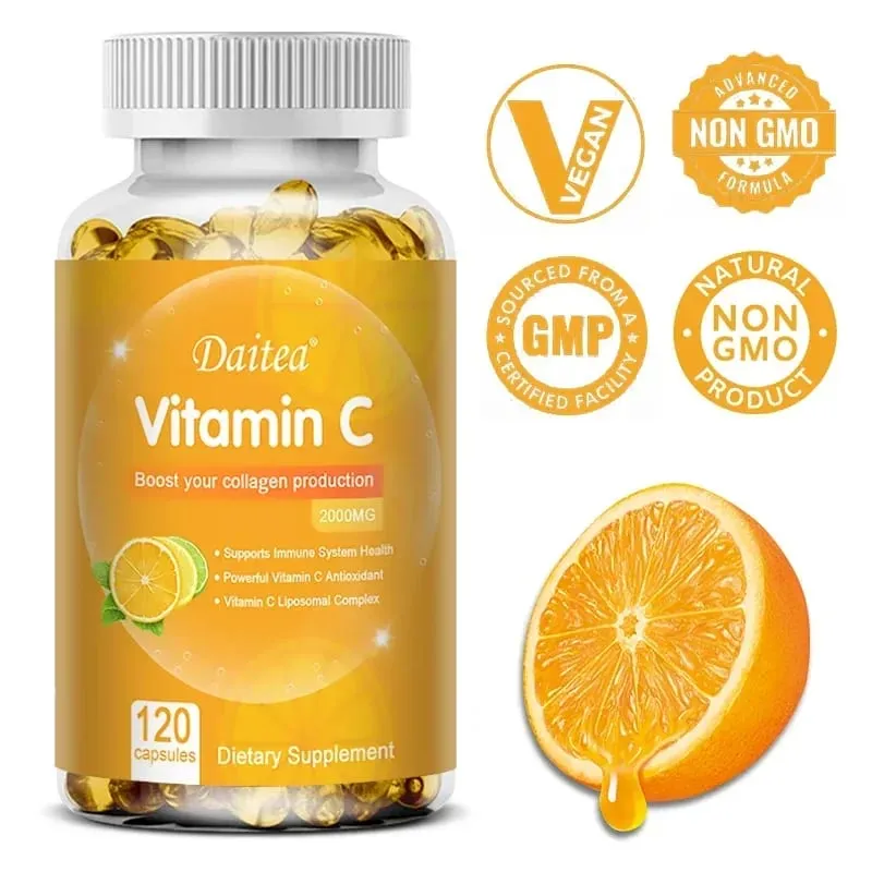 Vitamina C 2000 Mg Cápsulas Suplementos Nutricionais - Impulsionadores de Colágeno Imune e Antioxidantes Saúde da Pele Vitamina C