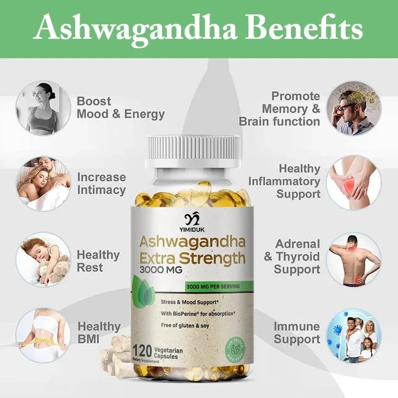 Organic Ashwagandha Root Extract Capsule Ashwagandha Supplement Help Stress Focus Brain Energy Support Sleep Health