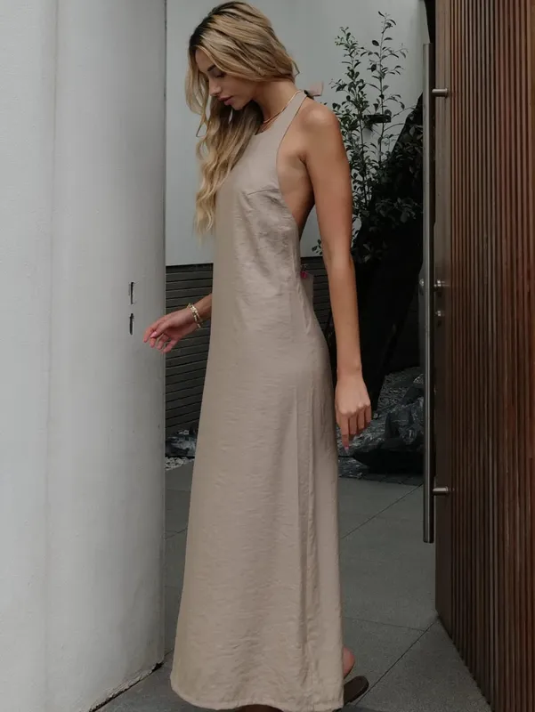 Vestido elegante feminino sem costas verão 2024