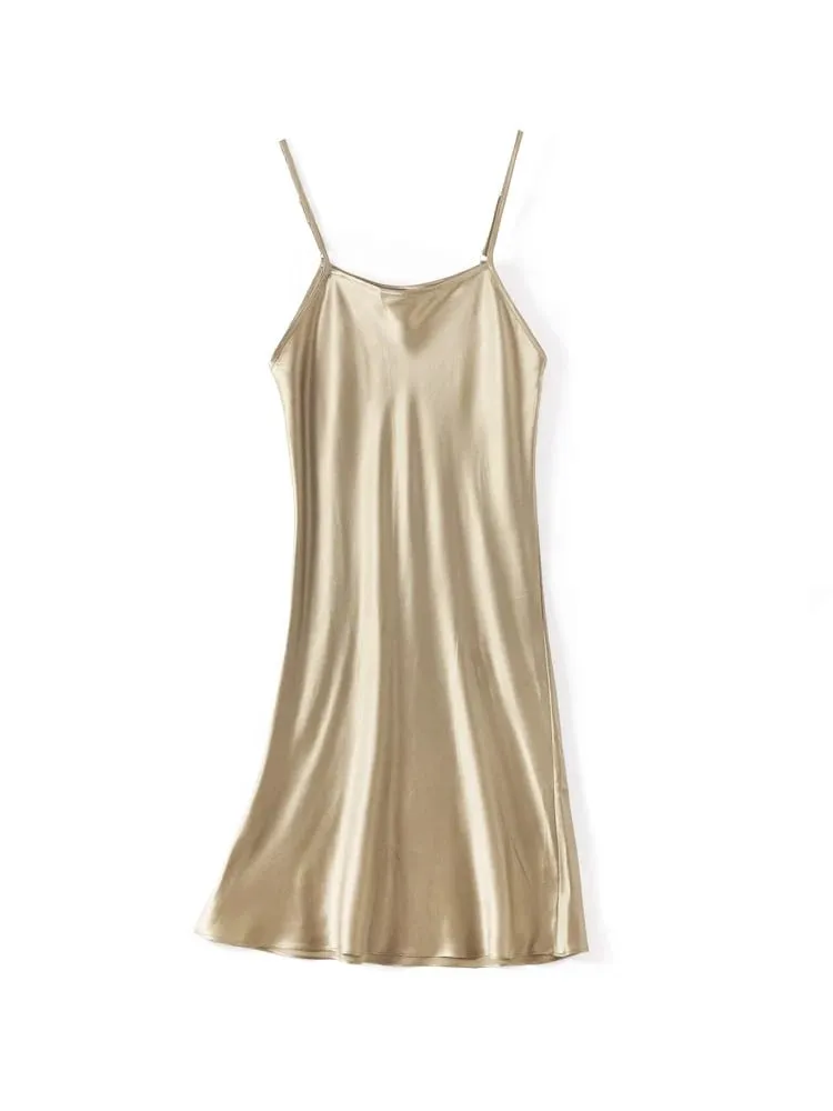 Suyadream mini vestido feminino 19mm 100% seda real sem mangas sólido alça espaguete vestidos de dormir 2025 roupas chiques elegantes