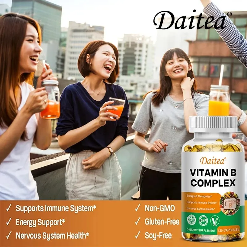 Daitea Composto VitaminB Cápsulas VB B1 B2 B3 B5 B6 B7 B9 B12 Melhor humor auxilia no sistema nervoso e suplemento de suporte energético