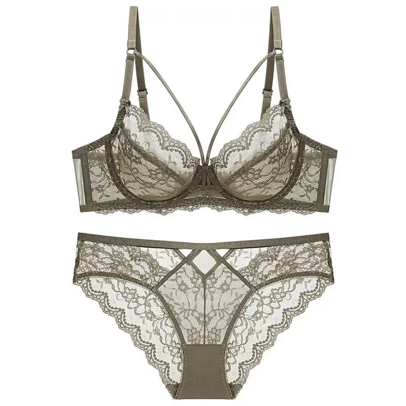 Ladies New Thin Lace Lingerie Set Soft Underwire Bra Push Up Support Bust Minimizing Anti Sagging Soft Comfort Wear 32-42