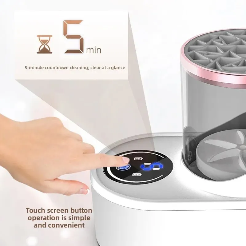 Pincel de maquiagem elétrico portátil, máquina de lavar, painel de temporização por toque, limpeza rápida, ar seco, escovas de ajuste, ferramenta de beleza de mesa, limpador