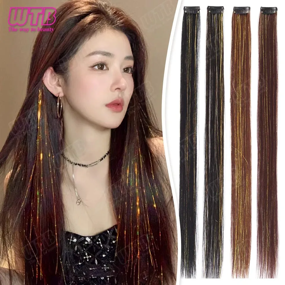 Peruca de extensão de cabelo sintético bb clip estilo destacado laser seda peruca de extensão de cabelo reto adequado para uso diário feminino