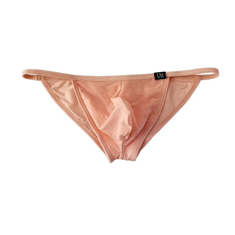 Men's Sexy Briefs Ultrathin Ice Silk Underpants Double Split Bikini Underwear With Holes Personalized U-Convex Design Panties