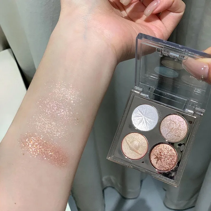 Paleta de sombras com glitter fino perolado, paleta de sombras com lantejoulas diamante e bicho da seda, à prova d'água, maquiagem duradoura para os olhos