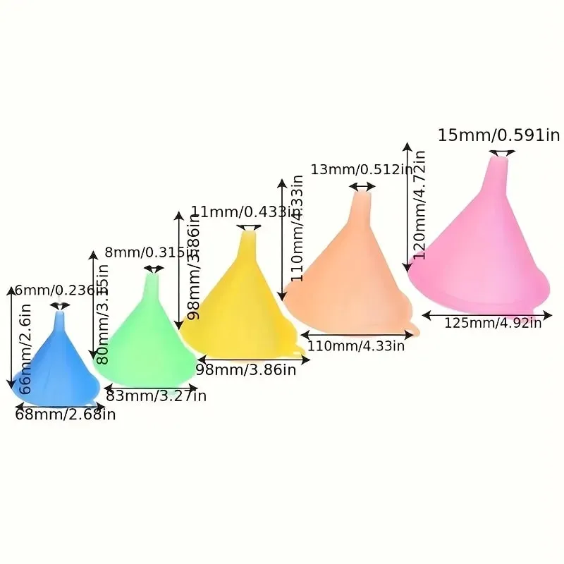 Conjunto de funil colorido de vários tamanhos, 5 unidades, óleo de cozinha, molhos, funis, ferramenta de distribuição de líquidos