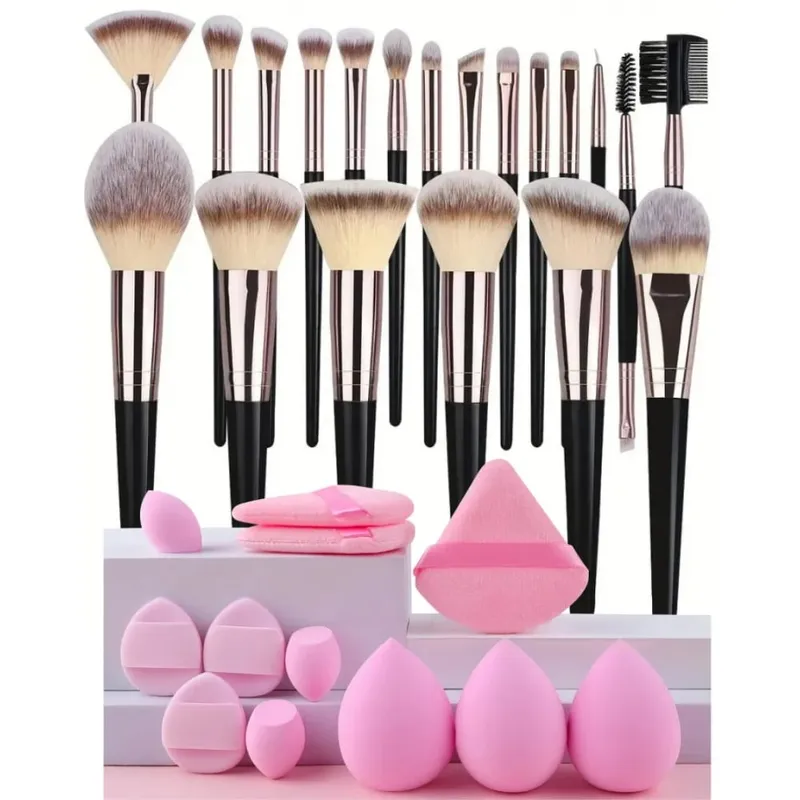 3-20 pçs pincéis de maquiagem conjunto sombra de olho fundação blush iluminador corretivo escova ferramenta de beleza feminina esponjas de polegar puffs