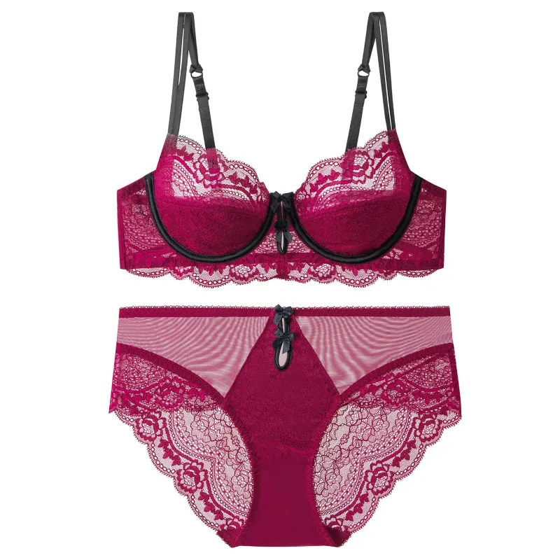 Trendy Lace Minimizer Lingerie Set DE Cup Large Bust Large Size Thin Cup Underwire Anti Sagging Comfy No Show Women Underwear