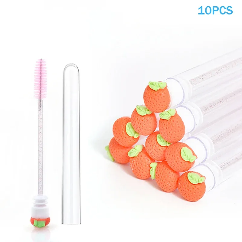 10 pçs/set coleção de frutas rímel escova reutilizável lash escova tubo carretéis lash extensão pincéis aplicadores ferramentas de maquiagem