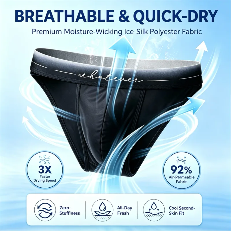 Cuecas masculinas de seda gelada com corte alto, estampadas com absorção de umidade, roupa íntima atlética respirável para fisiculturista, academia, uso diário, conjunto de 1 / 3 peças