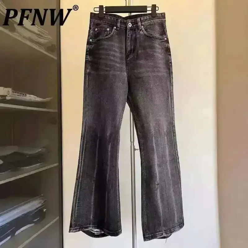 Nicho angustiado design preto cinza micro queimado jeans masculino tendência solta buraco reto inferior casual calças jeans 28w5868