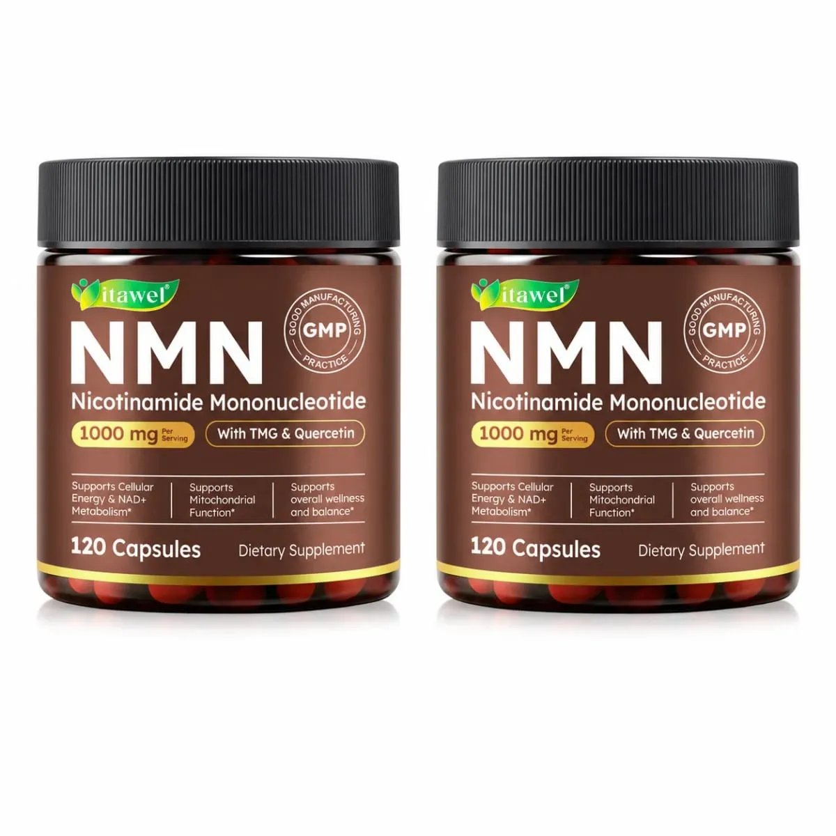 NMN Cápsulas 1000mg Beta Nicotinamida Mononucleotídeo TMG Quercetina Resveratrol NAD+ Metabolismo Função Mitocondrial 120 Contagens