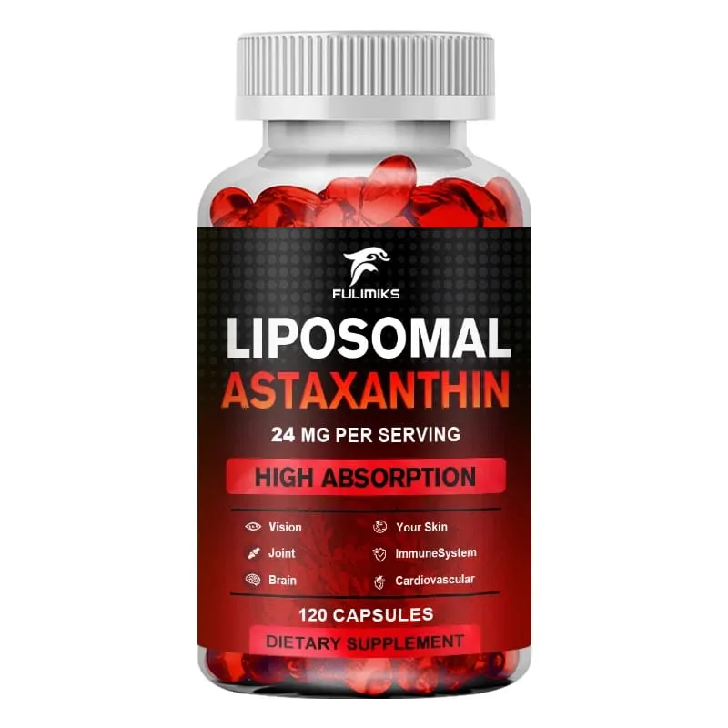 Cápsulas lipossomais de astaxantina com fosfatidilcolina, suporte antioxidante, cérebro, olhos, articulações cardiovasculares e saúde da pele