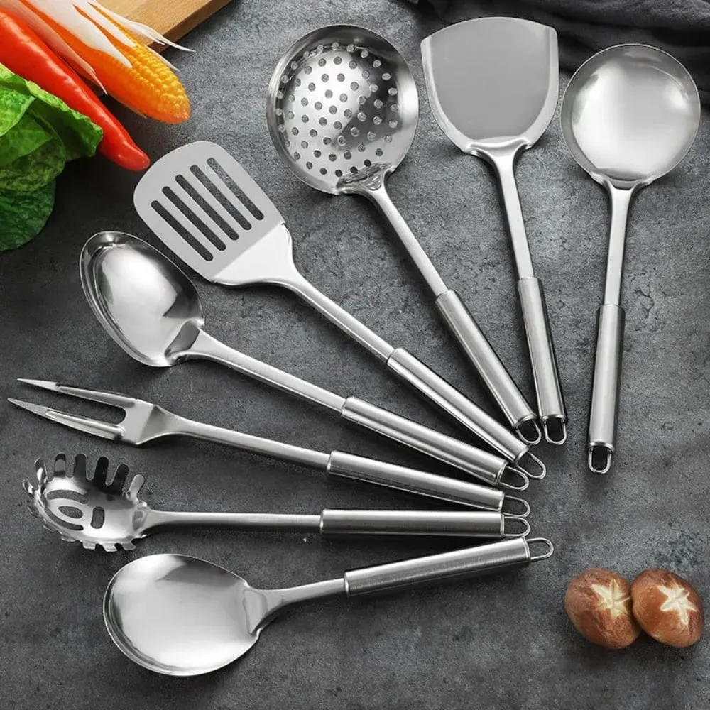 Espátula wok de aço inoxidável, durável, cabo longo, utensílios de cozinha, conjunto de utensílios de cozinha, colher de arroz, concha, ferramentas de cozinha
