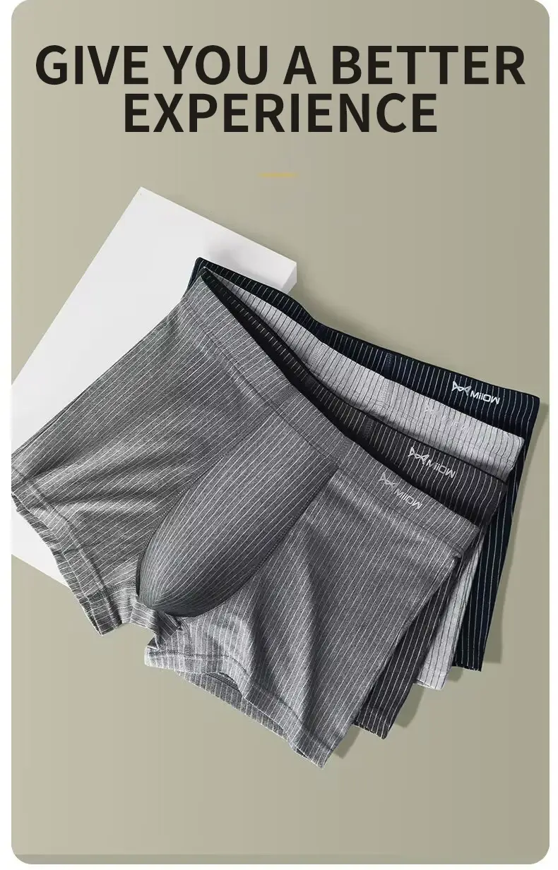 MiiOW 4Pcs Cotton Men's Boxer Underwear Graphene Antibacterial Man Trunks Breathable Striped Men Underpants Boxers Male Panties