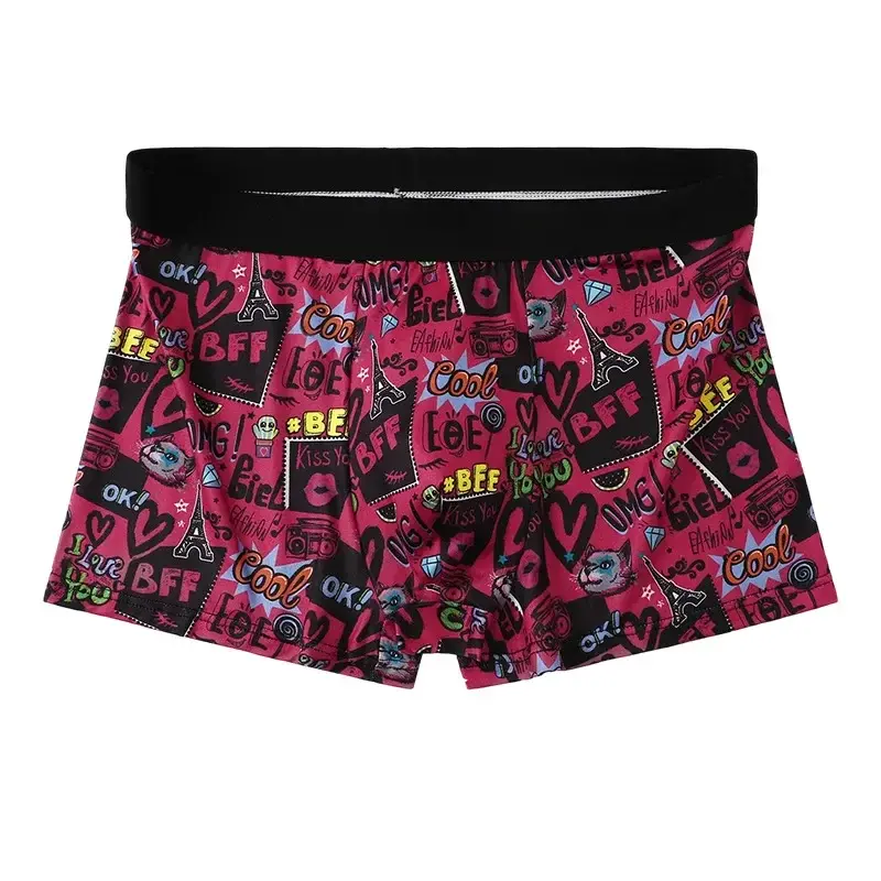 5 pçs aleatório masculino respirável boxer roupa interior com padrões de graffiti coloridos cintura elástica roupa interior na moda e na moda