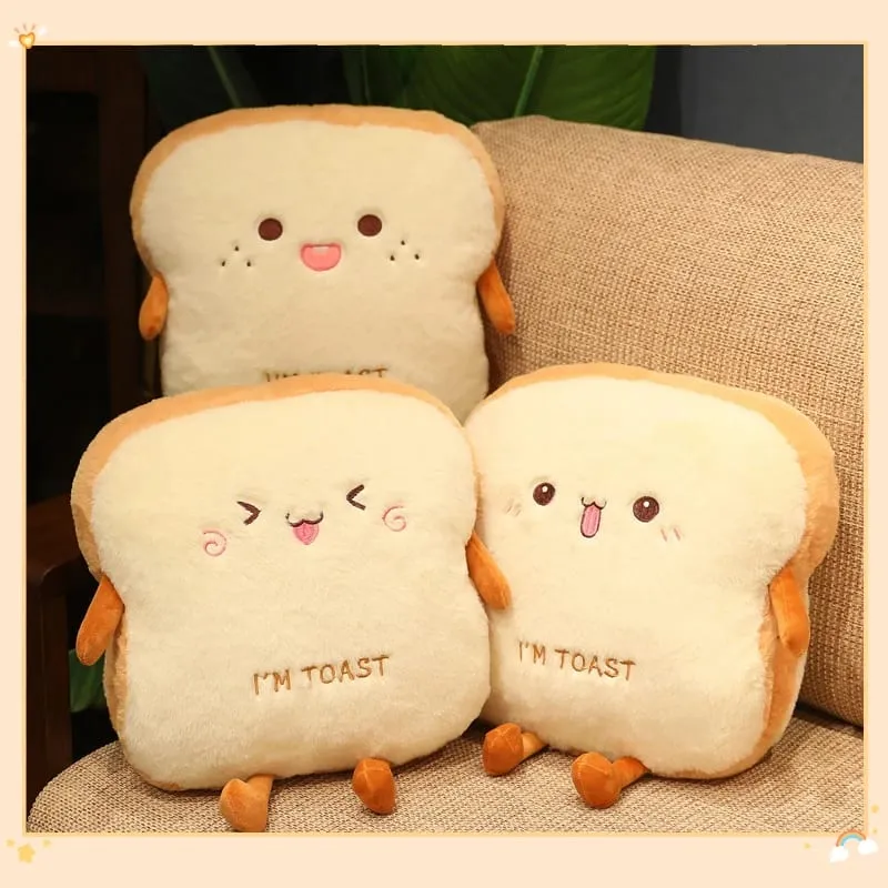Travesseiro de pelúcia torrado, pão fofo, simulação de comida, pelúcia macia, quente, almofada de mão, decoração de casa, brinquedo infantil, presente de aniversário