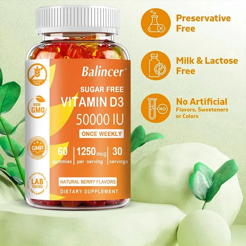 Vitamina D3 de alta potência 50 000 UI - Suporte imunológico, ossos, dentes, coração e nervos, antioxidante para saúde - sem glúten, não OGM