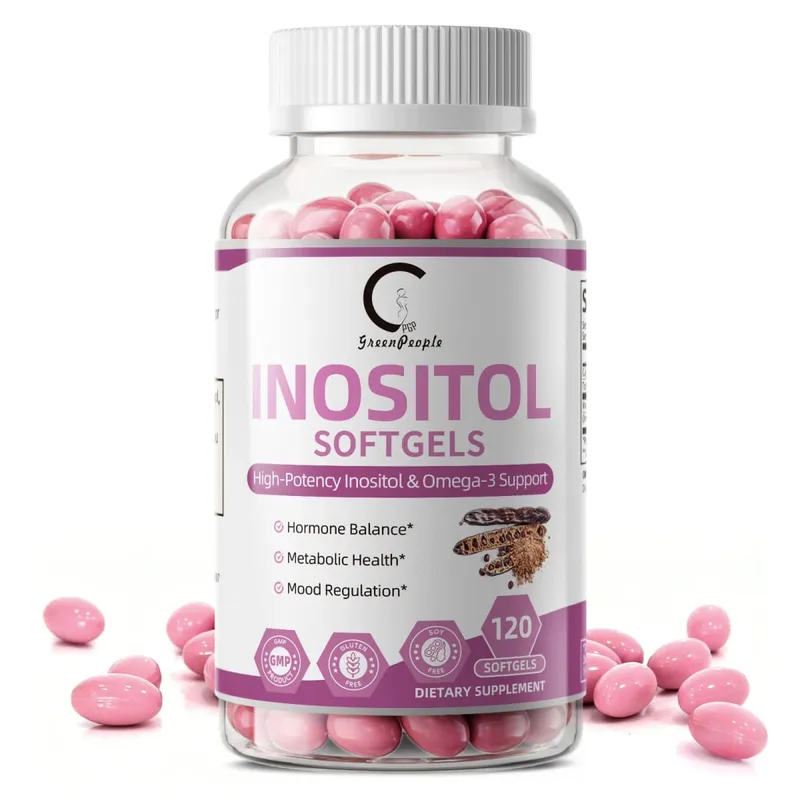 Cápsula de inositol com ômega-3, 120 peças, suporta função ovariana, equilíbrio hormonal, suplementos de fertilidade para mulheres