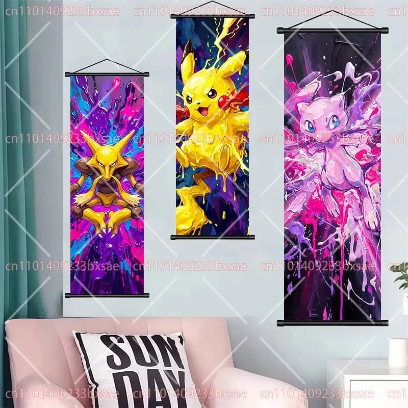 Pokémon anime hd rolagem pintura eevee pikachu suicune charizard mewtwo fundo arte da parede decoração cartaz presente das crianças