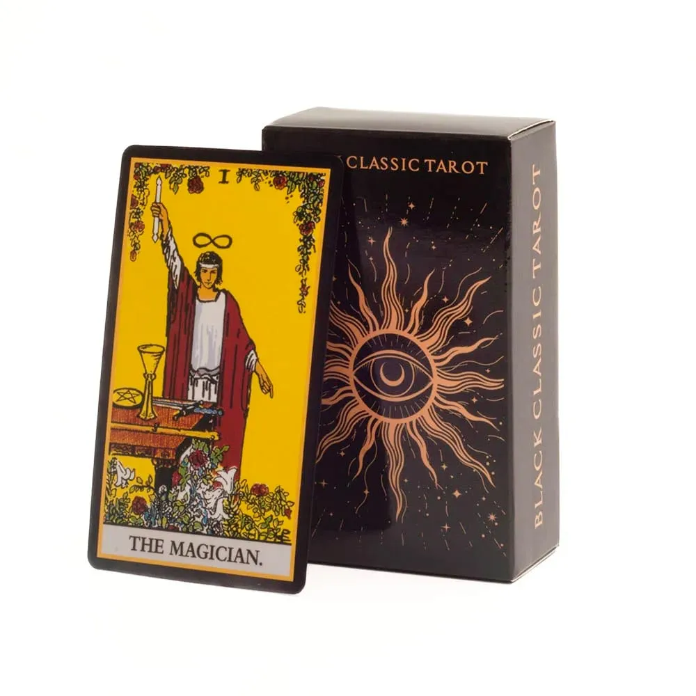 Baralho de cartas de tarô clássico preto 2026, 78 peças, conjunto de jogos de adivinhação com guia para reuniões familiares e jogos de tabuleiro