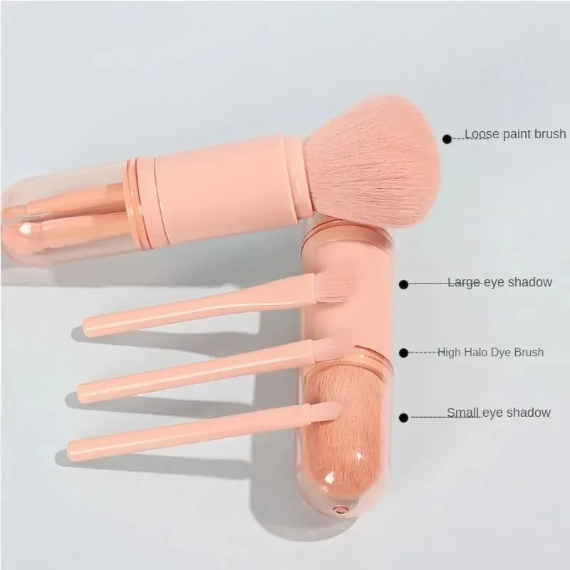 4 em 1 mini pincel de maquiagem bonito conjunto de pincéis de maquiagem de viagem retrátil base profissional mistura pó sombra de olho escova