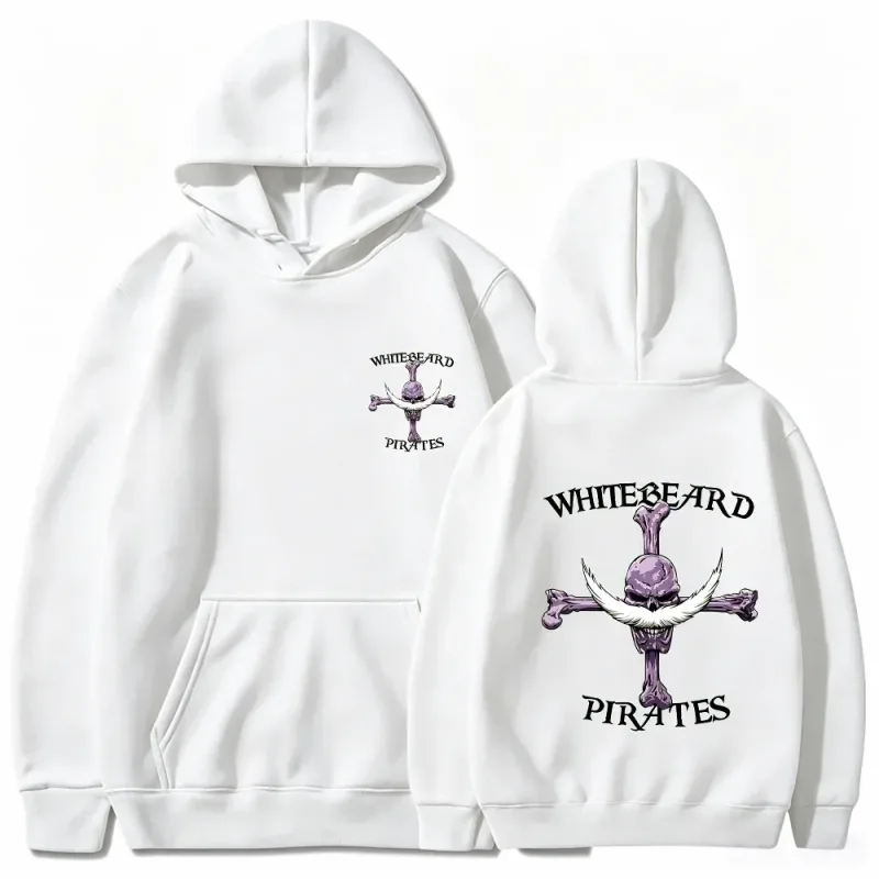 Moletom com capuz de piratas de barba branca de uma peça, moletom com estampa, barba branca Jolly Roger Anime gráfico streetwear top com capuz