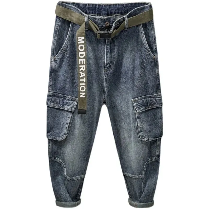 2023 Spring and Autumn New Classic Fashion With Solid Color Cargo Jeans Men Casual Loose Comfortable High Quality Pants 28-36
