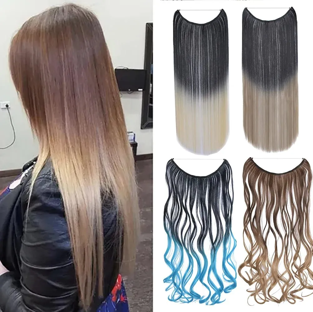 Jeedou Bergelombang Sambungan Rambut Keanjalan Keanjalan Tali Ikan Kawat Halimunan Satu Keping Tanpa Klip Alat Rambut Sintetik Warna Ombre Untuk Wanita