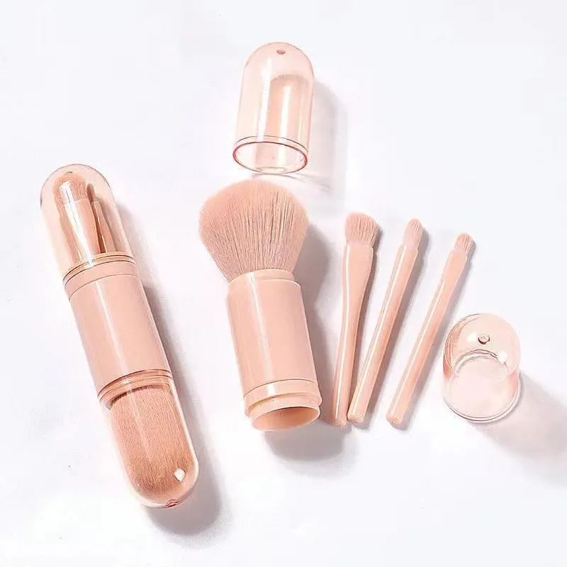 4 em 1 mini pincel de maquiagem bonito conjunto de pincéis de maquiagem de viagem retrátil base profissional mistura pó sombra de olho escova