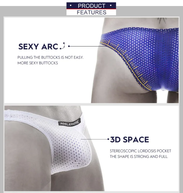 2PCS Tight ice silk transparent briefs men's small briefs mesh eyes youth bottoms breathable