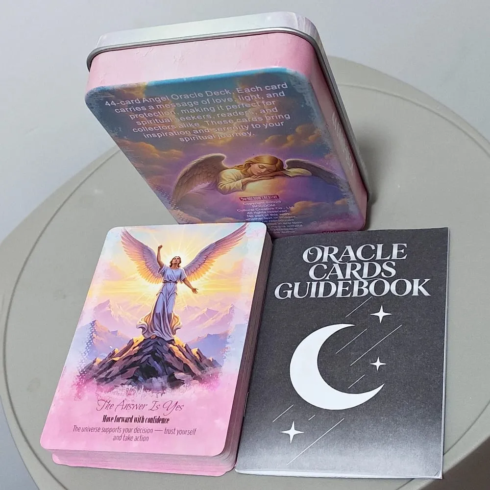 天使指導神諭牌 - 44 張卡片,附指南勵志占卜卡,裝在鐵盒中,促進精神成長 — image 2