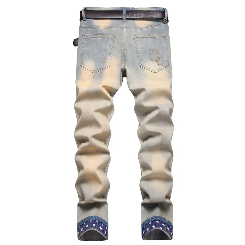 Vintage Jeans Men Pencil Pants Stretch Washed Distressed Mid Waist Straight Ankle Length Trousers 2024 Autumn Denims Streetwear
