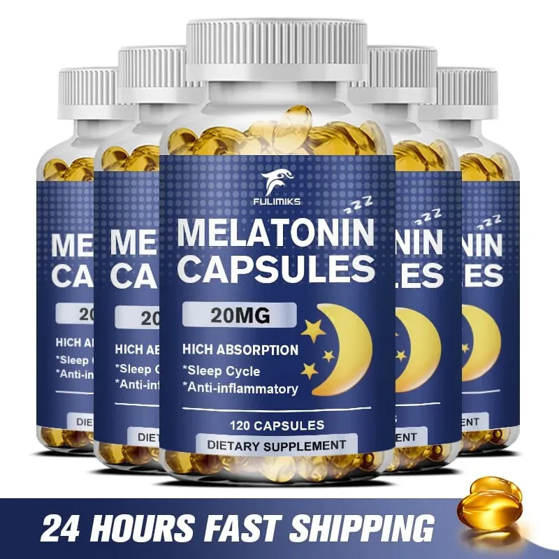 Suplemento dietético para sono de melatonina 20mg 120 cápsulas com sabor de morango contém melatonina - sono saudável