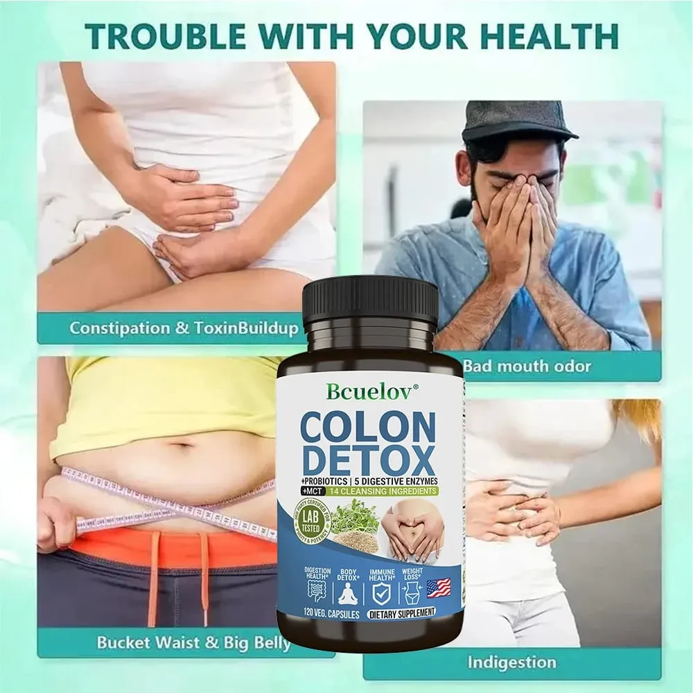 Colon Detox Probiotics Containing Psyllium Husk Relieves Constipation and Bloating Cleansing Supplement